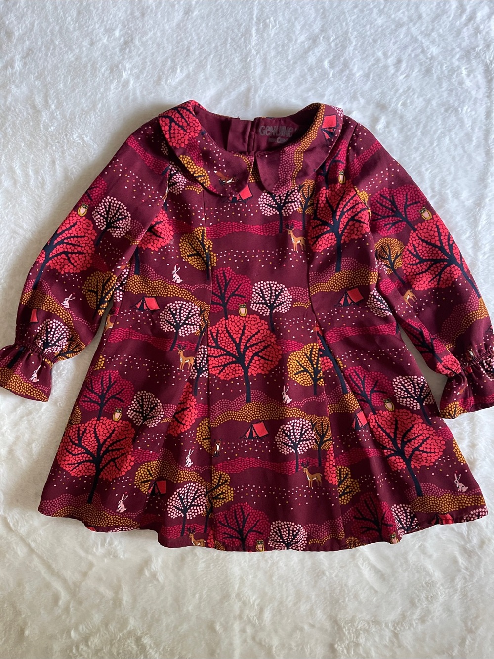Genuine Kids Burgundy Forest Print Dress SZ 5T
